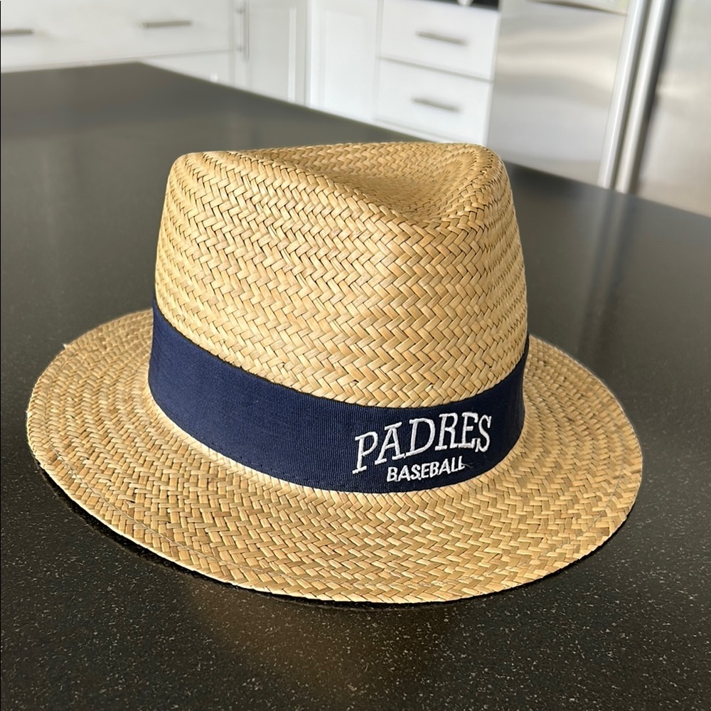 Padres Qualcomm Baseball Straw Fedora Hat - Tan and Blue